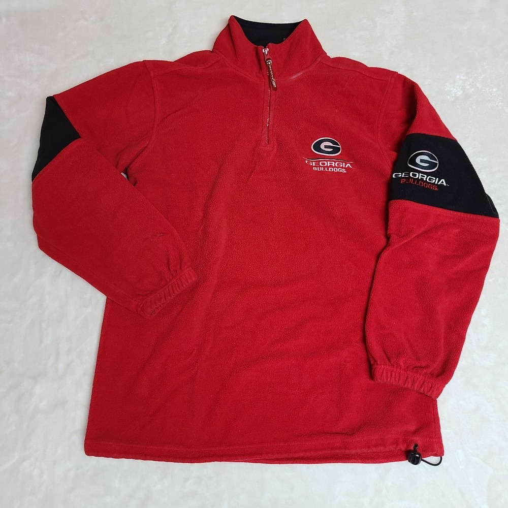 Active Georgia Bulldogs 1/4 Zip Fleece Pullover Mens Medium Red Front Back Logo